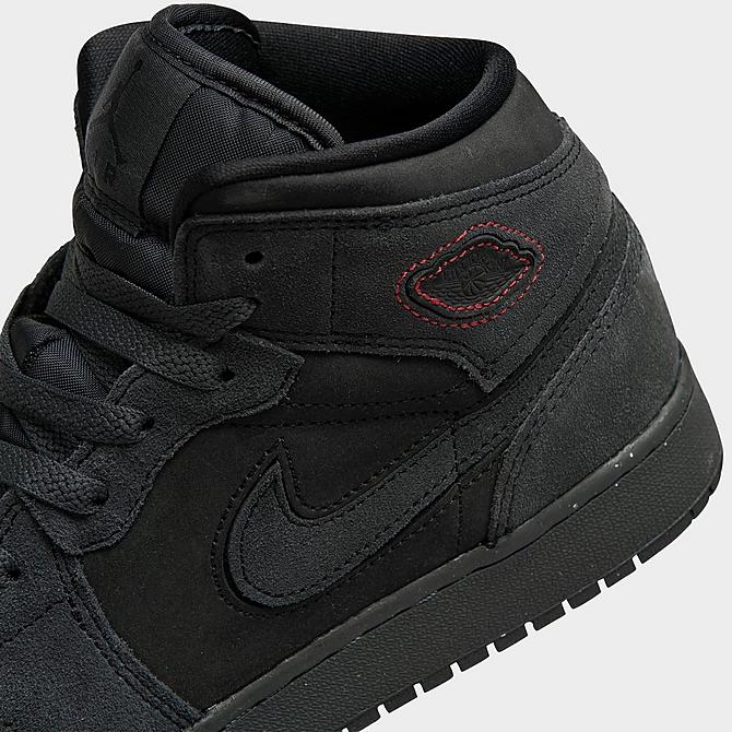 Front view of Men's Air Jordan Retro 1 Mid SE Craft Casual Shoes in Dark Smoke Grey/Black/Varsity Red Click to zoom