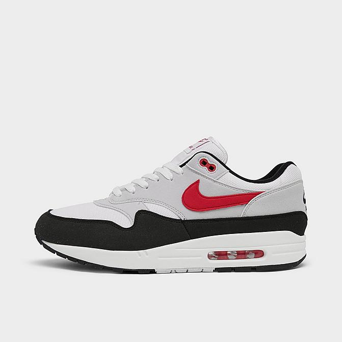 Right view of Men's Nike Air Max 1 Casual Shoes in White/University Red/Pure Platinum/Black Click to zoom