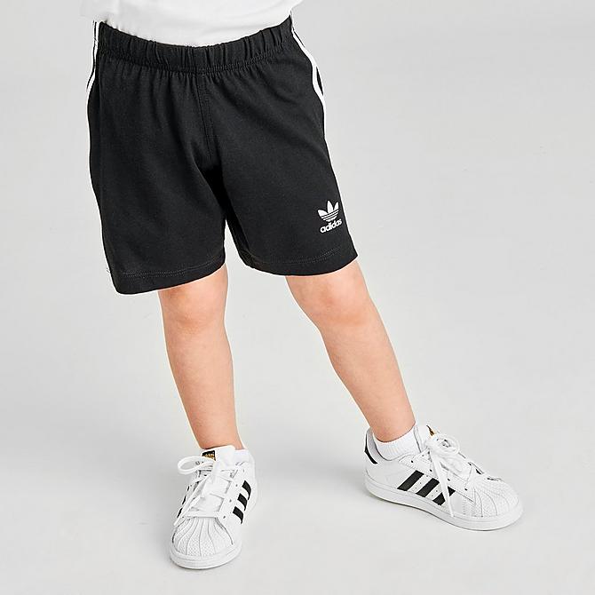 Back Right view of Kids' Infant and Toddler adidas Original Trefoil T-Shirt and Shorts Set in White/Black Click to zoom