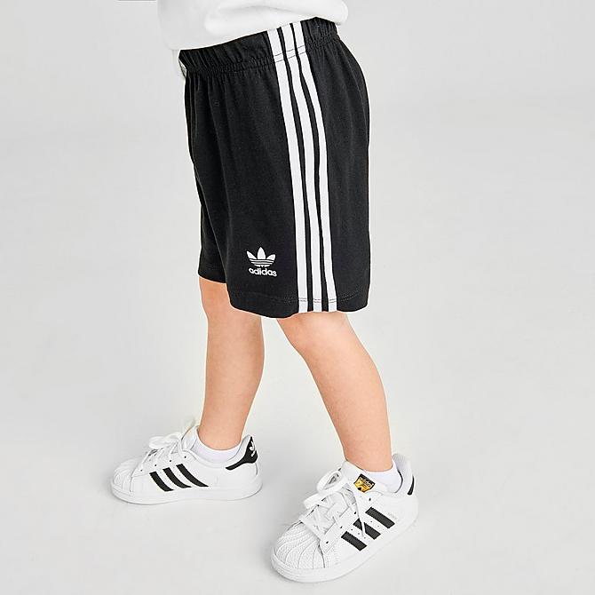 On Model 5 view of Kids' Infant and Toddler adidas Original Trefoil T-Shirt and Shorts Set in White/Black Click to zoom