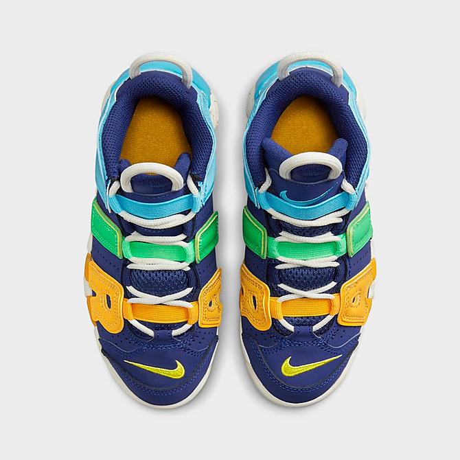 Back view of Boys' Little Kids' Nike Air More Uptempo Basketball Shoes in Deep Royal Blue/Opti Yellow/Baltic Blue/Electric Algae/Sail Click to zoom