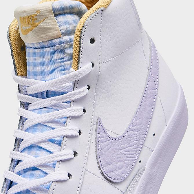 Front view of Girls' Big Kids' Nike Blazer Mid '77 Casual Shoes in White/Oxygen Purple/Coconut Milk Click to zoom