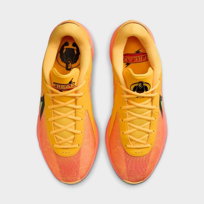 Back view of Nike Giannis Freak 6 Basketball Shoes in Light Wild Mango/Action Green/Black/Laser Orange Click to zoom