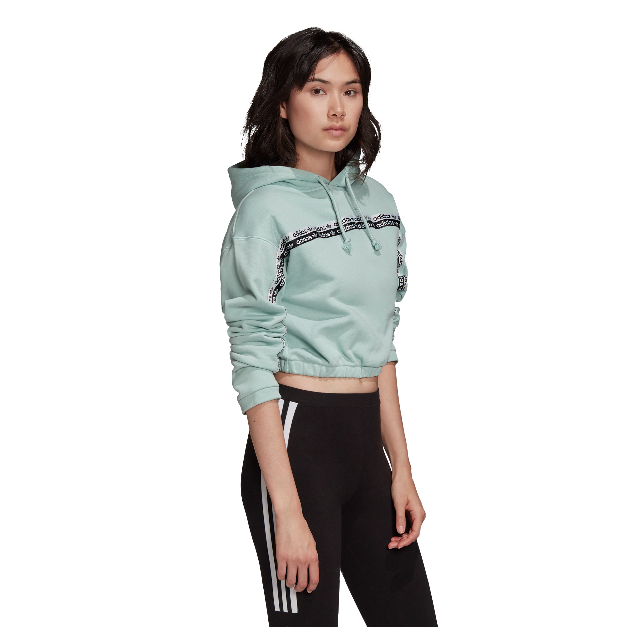 adidas originals three stripe cropped hoodie in green