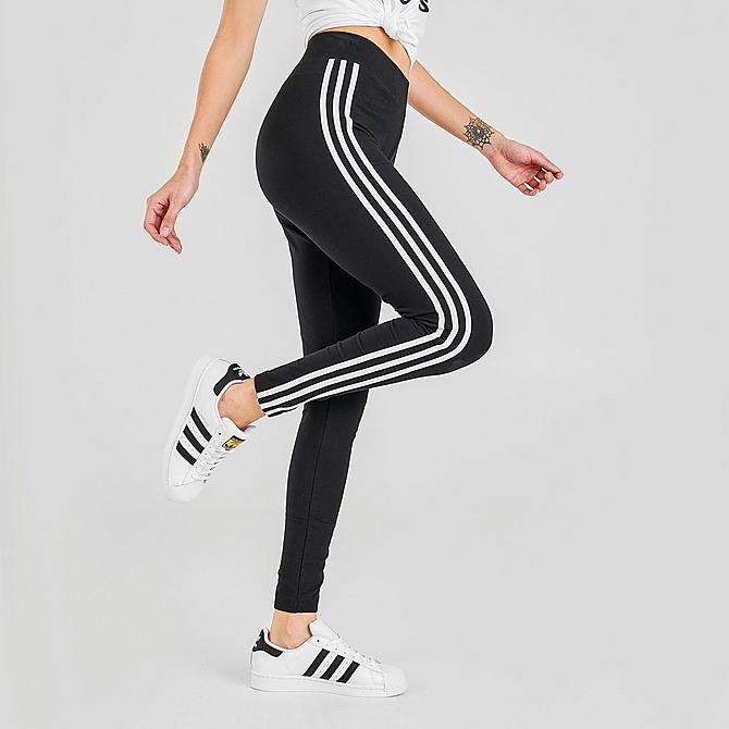 Back Left view of Women's adidas Originals 3-Stripes Trefoil Leggings in Black/White Click to zoom
