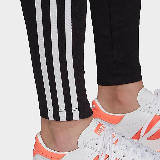 On Model 6 view of Women's adidas Originals 3-Stripes Trefoil Leggings in Black/White Click to zoom