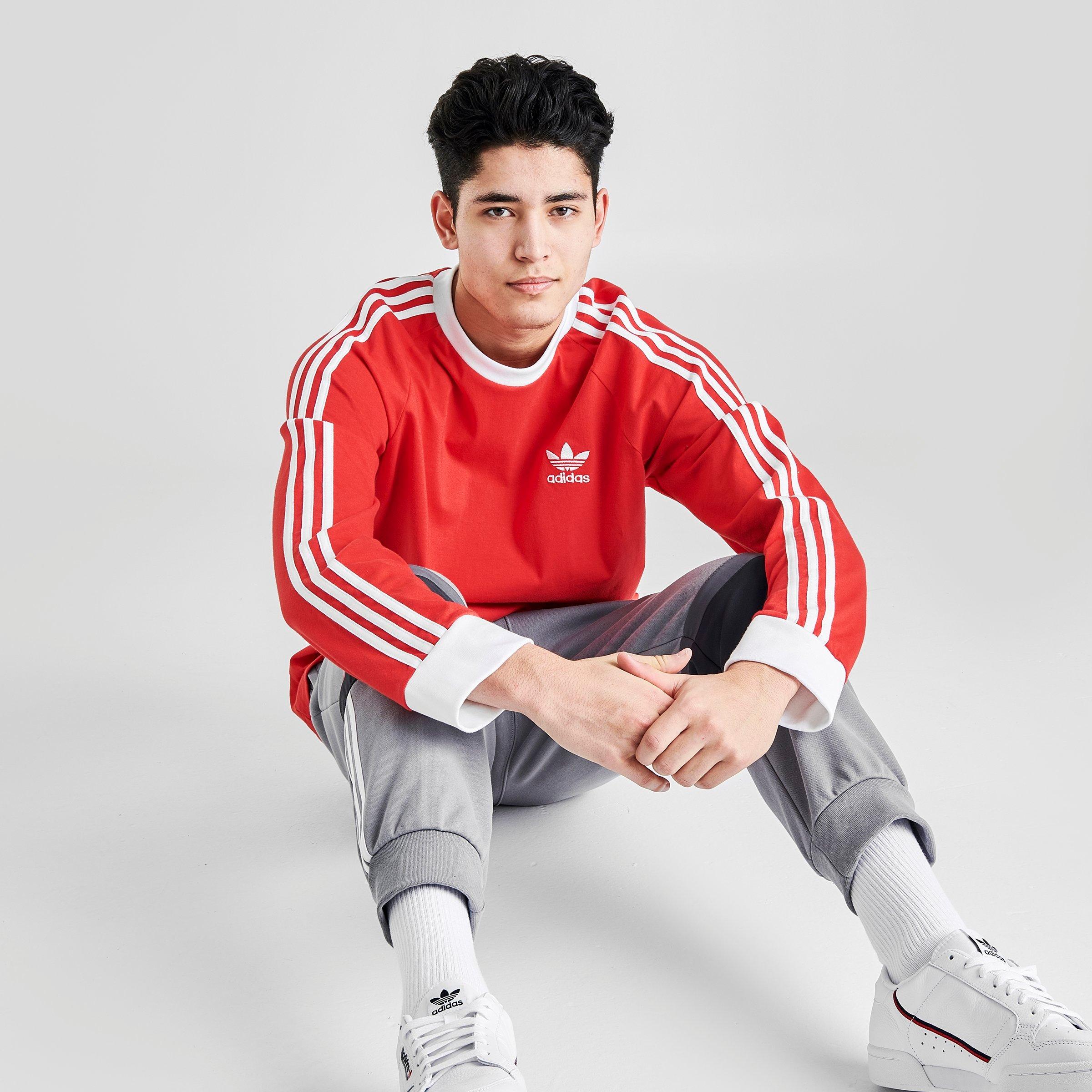 red adidas 3 stripe shirt