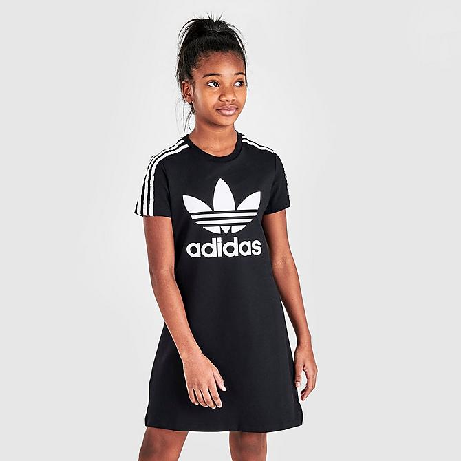 Back Left view of Girls' adidas Originals Skater Dress in Black/White Click to zoom