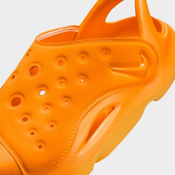 Front view of Little Kids' Nike Aqua Swoosh Sandals in Orange Peel/Orange Peel/Picante Red Click to zoom