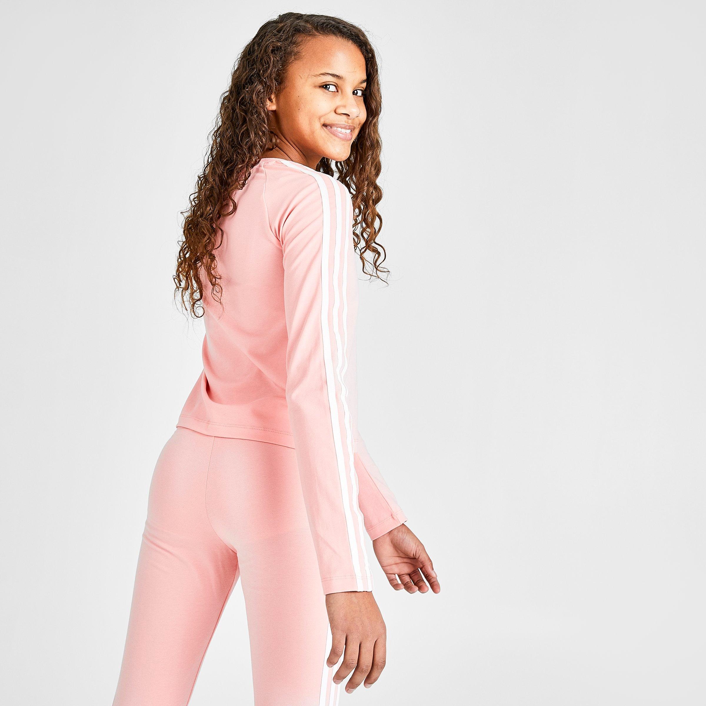 adidas originals three stripe long sleeve top in pink