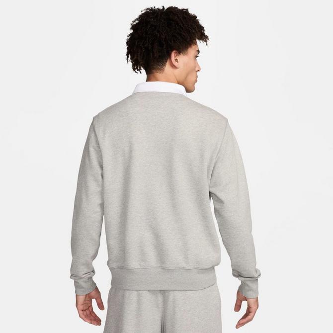 [angle] view of Men's Nike Club Fleece Long-Sleeve Fleece Polo Shirt in Dark Grey Heather/White Click to zoom
