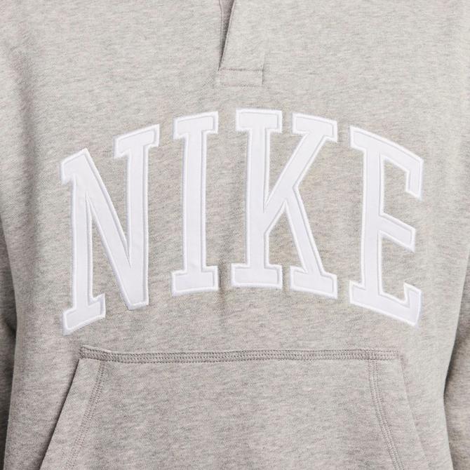 [angle] view of Men's Nike Club Fleece Long-Sleeve Fleece Polo Shirt in Dark Grey Heather/White Click to zoom