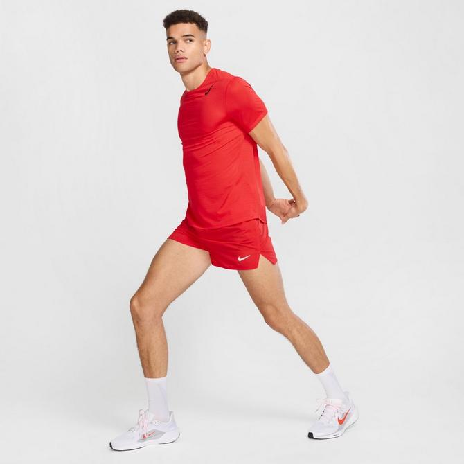 [angle] view of Men's Nike Fast Dri-FIT Brief-Lined 3" Running Shorts in Light Crimson/Black Click to zoom