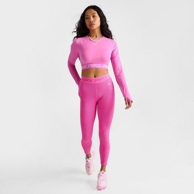 Women's Nike Pro 3/4 Length Leggings with Pink Waistband and Abstract Grey  and Black Motif - XS / S - St Cyr Vintage