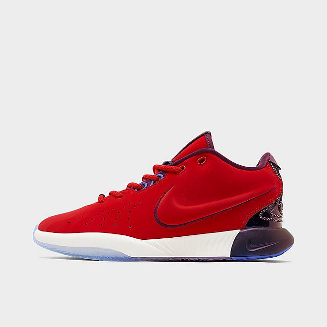 Right view of Big Kids' Nike LeBron 21 SE Basketball Shoes in Track Red/Ivory Click to zoom