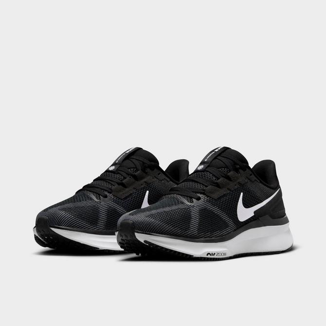Three Quarter view of Women's Nike Air Zoom Structure 25 Running Shoes (Extra Wide Width 2E) in Black/White/Dark Smoke Grey Click to zoom