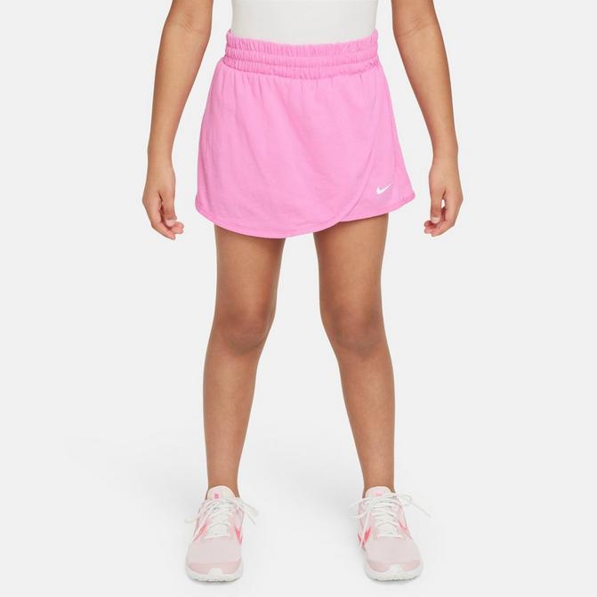 [angle] view of Girls' Nike Breezy Mid-Rise Skort in Playful Pink/White Click to zoom