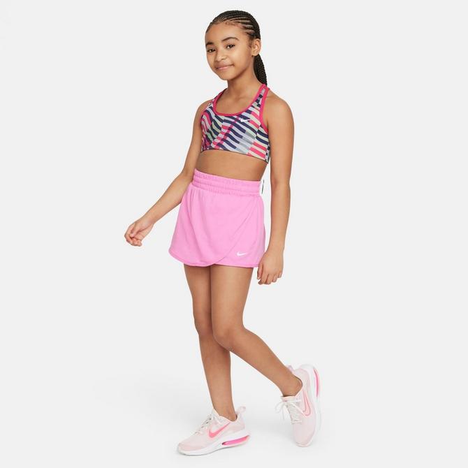 [angle] view of Girls' Nike Breezy Mid-Rise Skort in Playful Pink/White Click to zoom