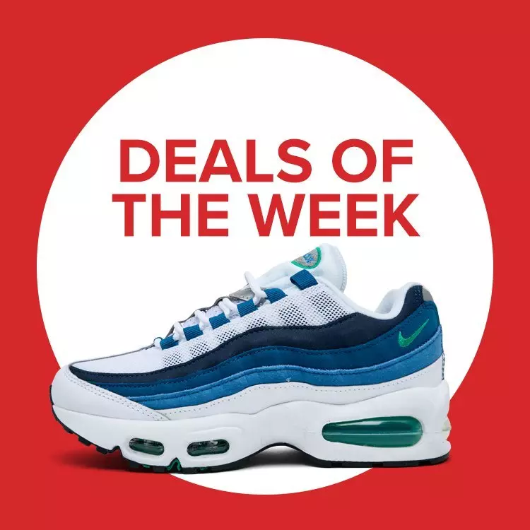 Promotional square banner featuring bold red text reading "Deals of the Week" above Nike Air Max inside a white circle.