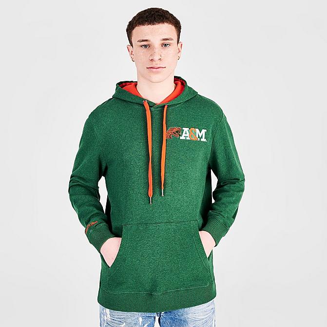 Front view of Men's Mitchell & Ness Florida A&M University Classic French Terry Hoodie in Green Click to zoom