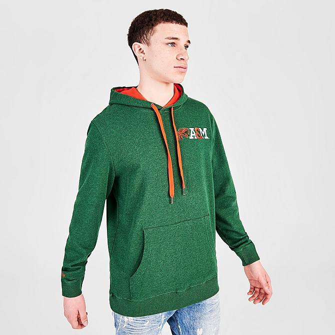 Back Left view of Men's Mitchell & Ness Florida A&M University Classic French Terry Hoodie in Green Click to zoom