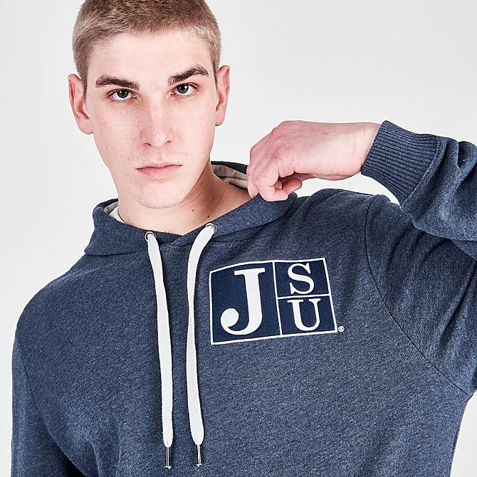 On Model 5 view of Men's Mitchell & Ness Jackson State University Classic French Terry Hoodie in Navy Click to zoom