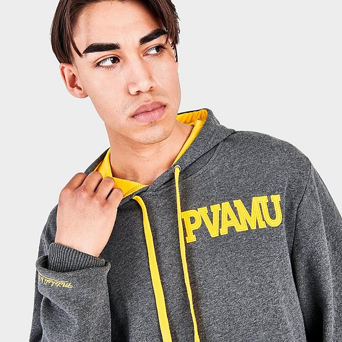 On Model 5 view of Men's Mitchell & Ness Prairie View A&M Panthers Classic French Terry Hoodie in Grey Click to zoom