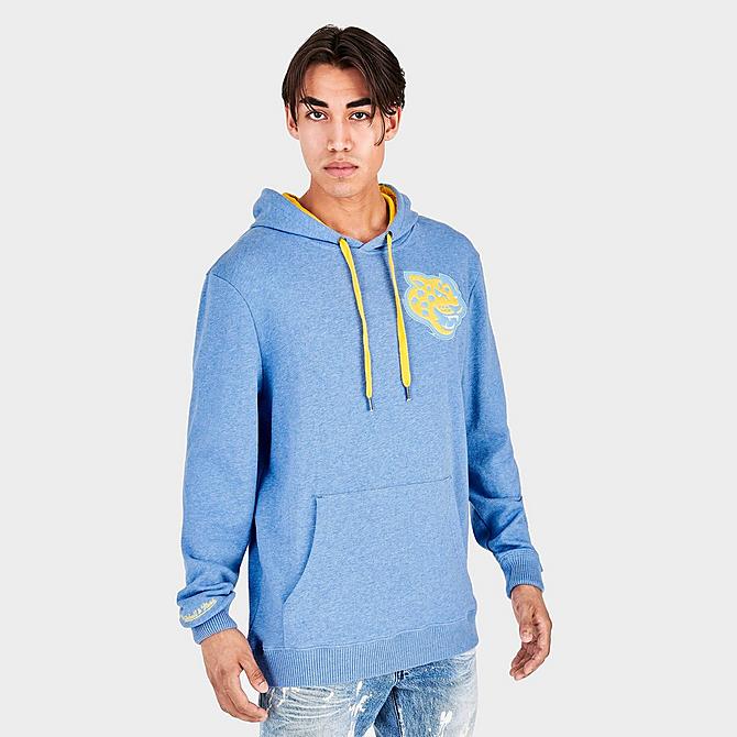 Back Left view of Men's Mitchell & Ness Southern University Jaguars Classic French Terry Hoodie in Blue Click to zoom