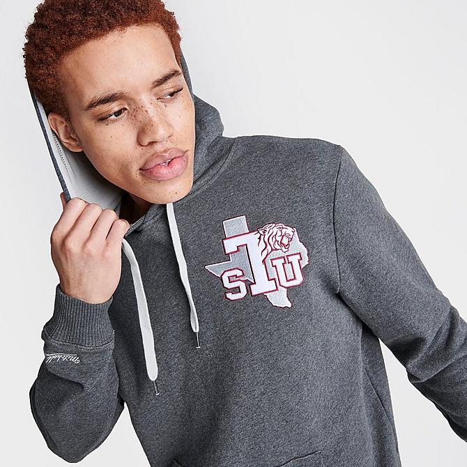 On Model 5 view of Men's Mitchell & Ness Texas Southern Tigers College Classic French Terry Hoodie in Grey Click to zoom
