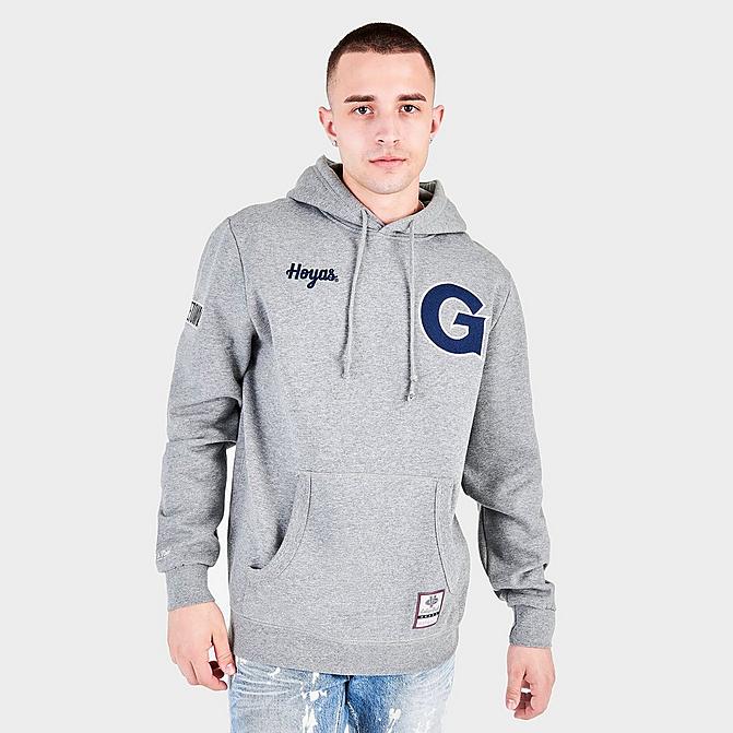 Front view of Men's Mitchell & Ness Georgetown Hoyas College Champs Hoodie in Grey Click to zoom