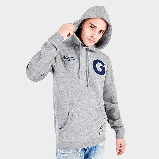 Back Left view of Men's Mitchell & Ness Georgetown Hoyas College Champs Hoodie in Grey Click to zoom