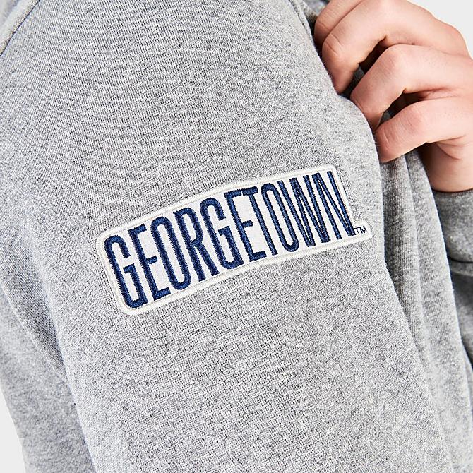 On Model 6 view of Men's Mitchell & Ness Georgetown Hoyas College Champs Hoodie in Grey Click to zoom