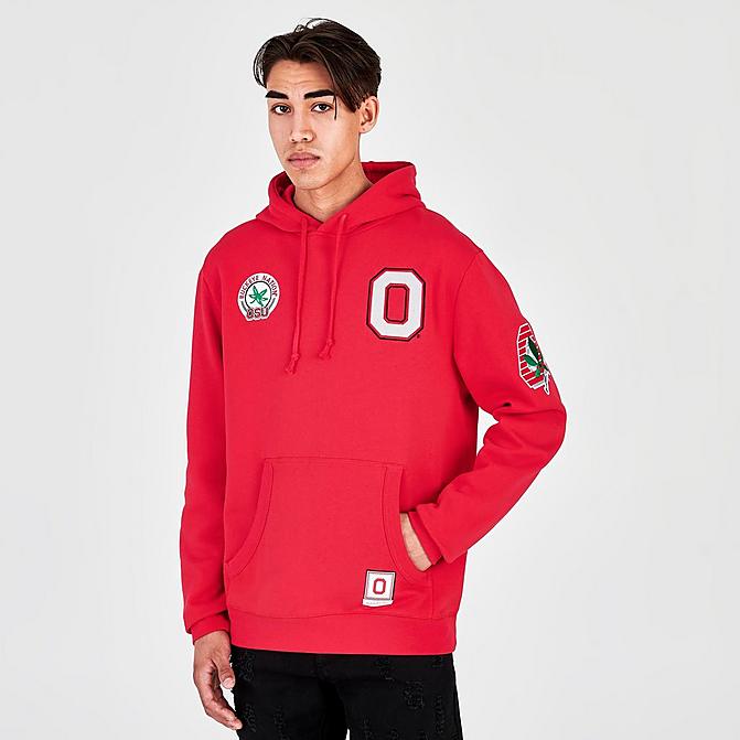 Front view of Men's Mitchell & Ness Ohio State Buckeyes College Champs Hoodie in Red Click to zoom