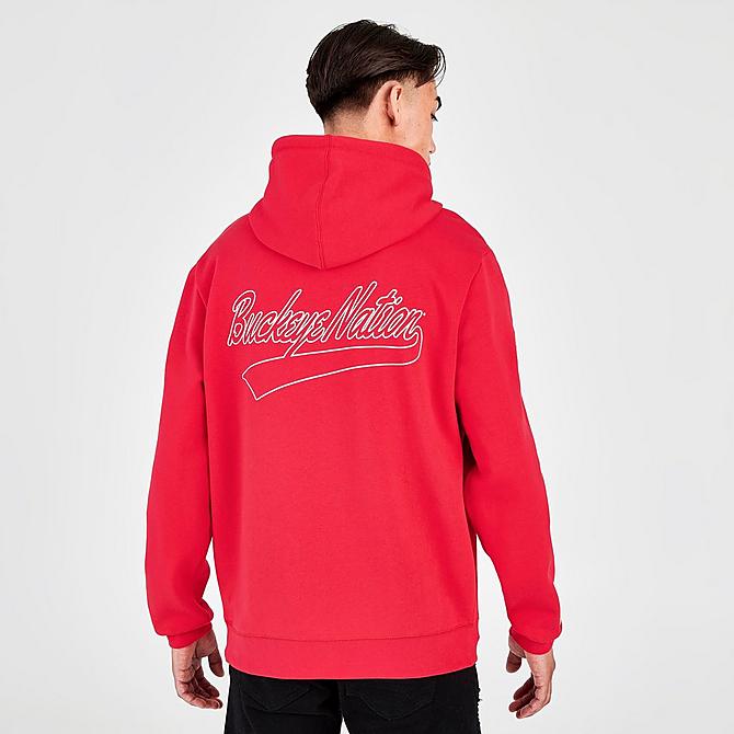 Back Right view of Men's Mitchell & Ness Ohio State Buckeyes College Champs Hoodie in Red Click to zoom