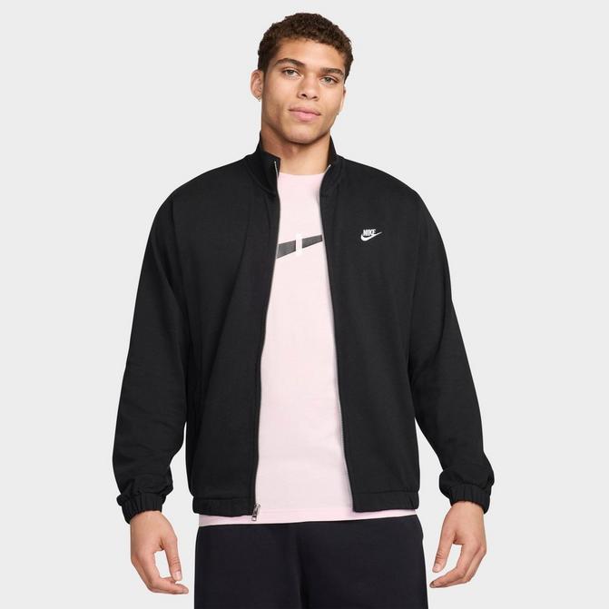 [angle] view of Men's Nike Club Knit Jacket in Black/Black/White Click to zoom