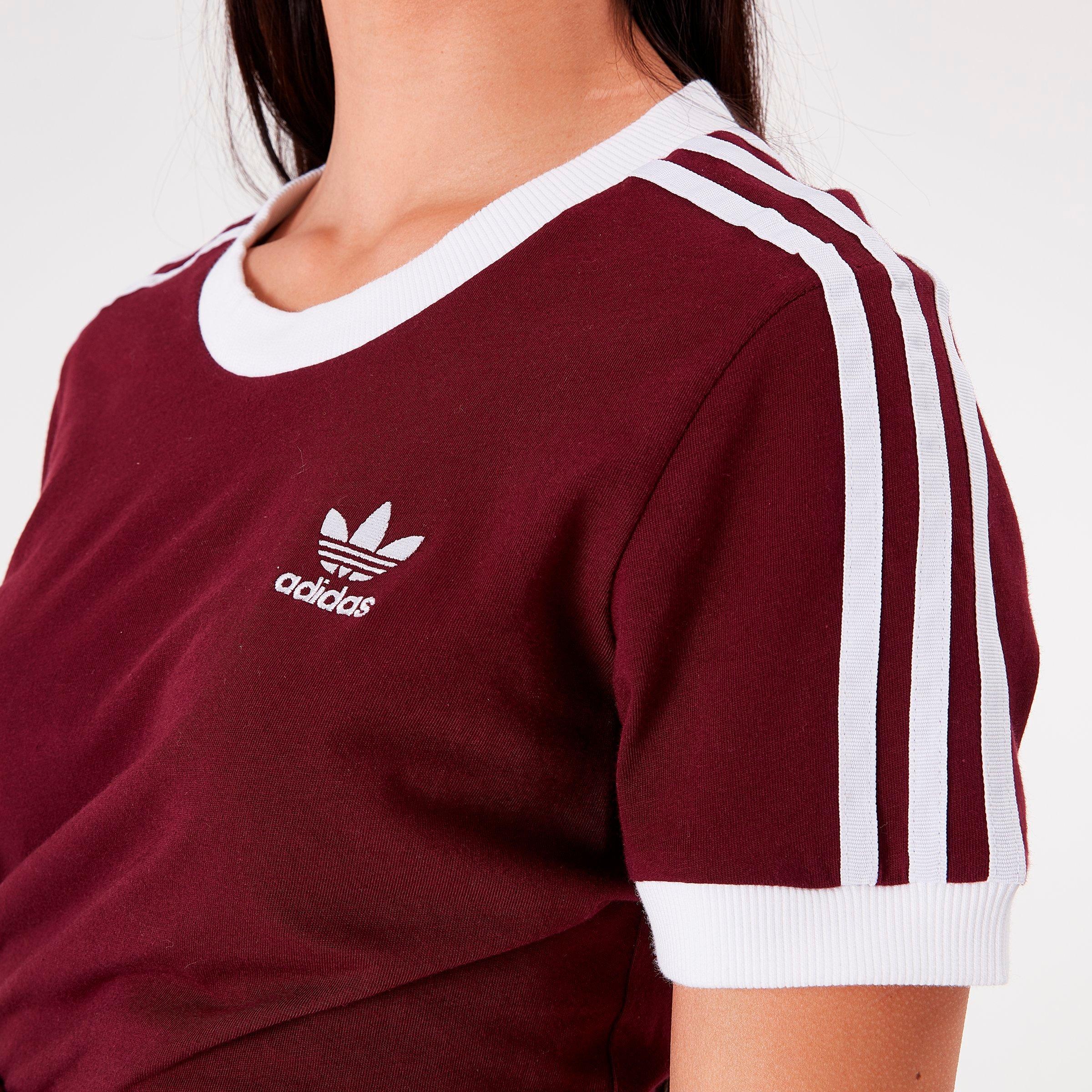 adidas originals 3 stripes t shirt maroon