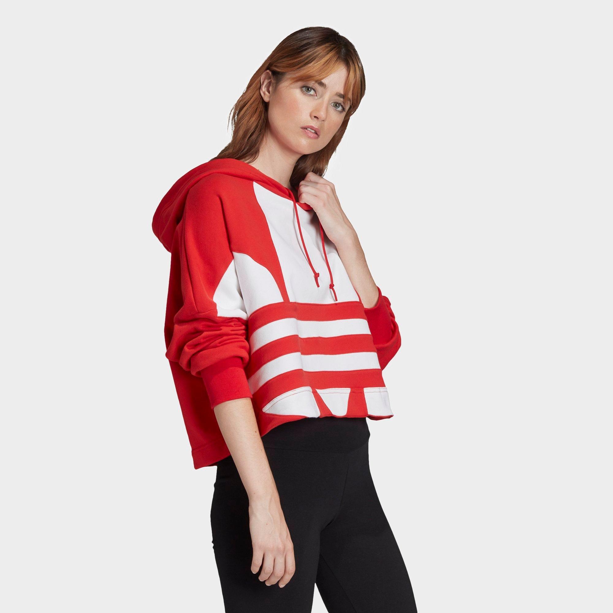 red cropped adidas hoodie