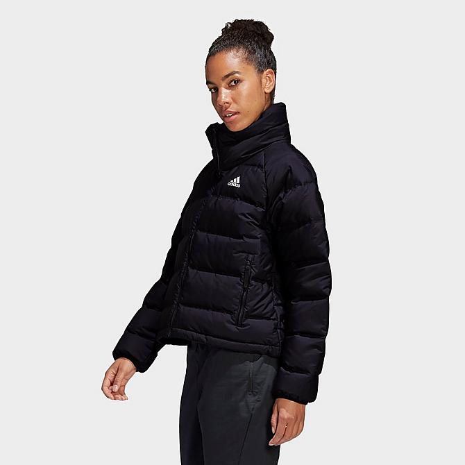 Back Right view of Women's adidas Helionic Relaxed Fit Down Jacket in Black Click to zoom