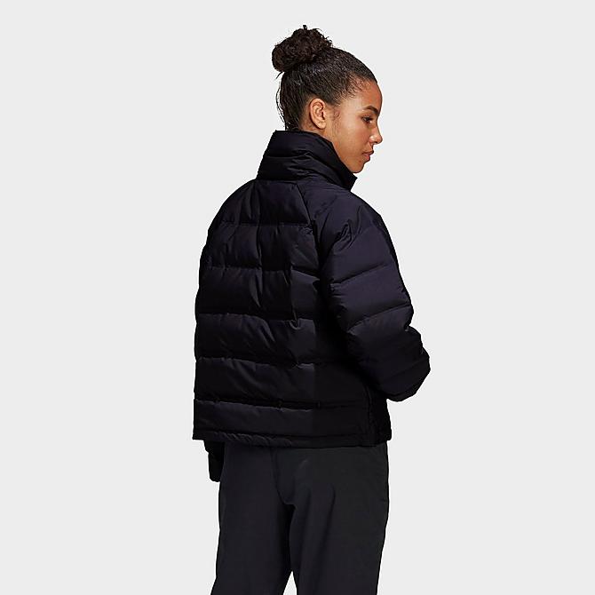 On Model 5 view of Women's adidas Helionic Relaxed Fit Down Jacket in Black Click to zoom