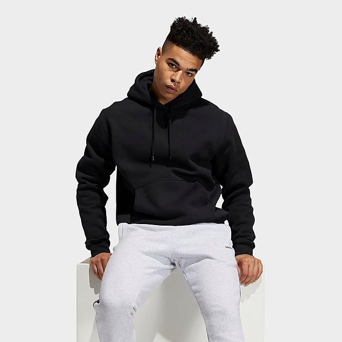 Front Three Quarter view of Men's adidas Originals Basic Pullover Hoodie in Black Click to zoom