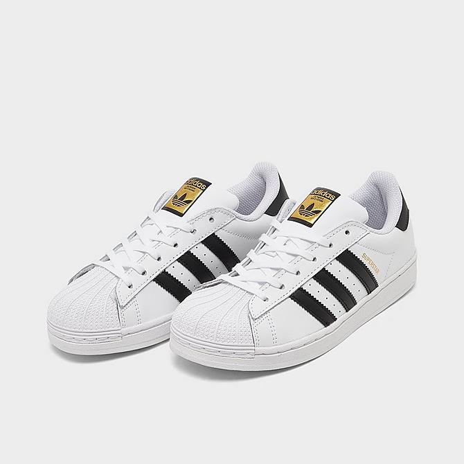 Three Quarter view of Little Kids' adidas Originals Superstar Casual Shoes in Ftwr White/Core Black/Ftwr White Click to zoom