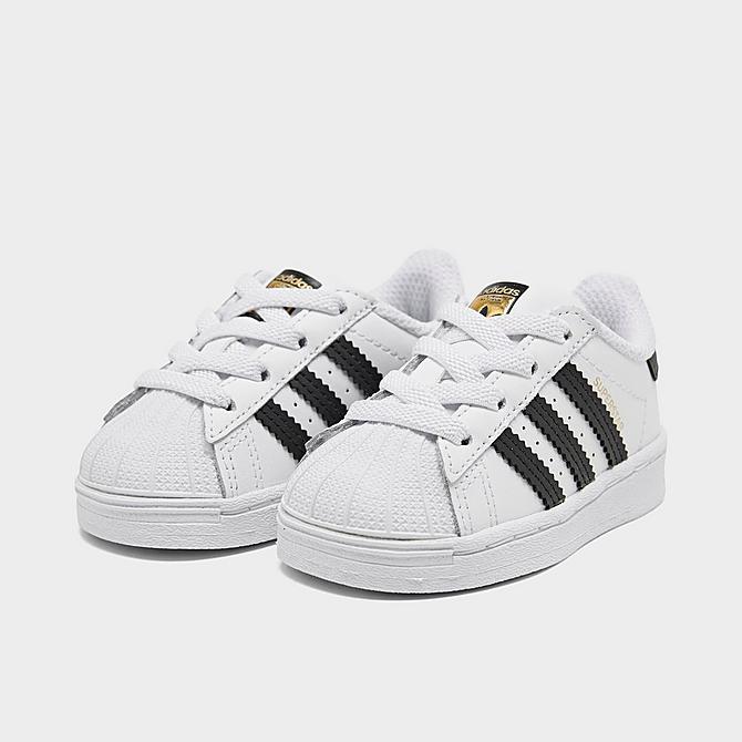 Three Quarter view of Kids' Toddler adidas Originals Superstar Casual Shoes in White/Black/White Click to zoom