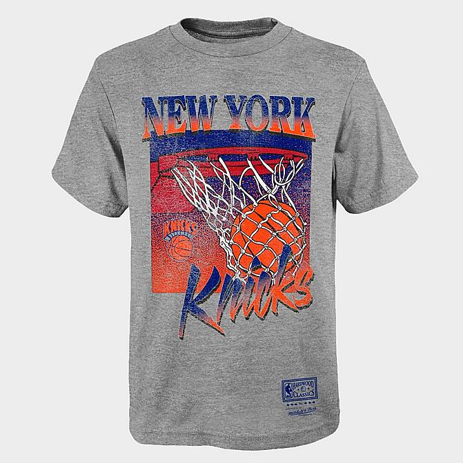 Front view of Kids' Nike New York Knicks NBA Nothing But Net T-Shirt in Grey Click to zoom