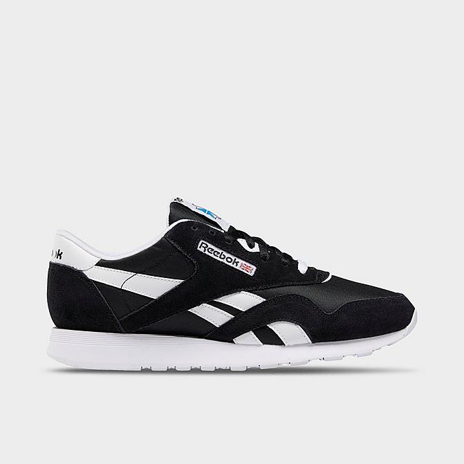 Right view of Men's Reebok Classic Nylon Casual Shoes in Black/Black/White Click to zoom