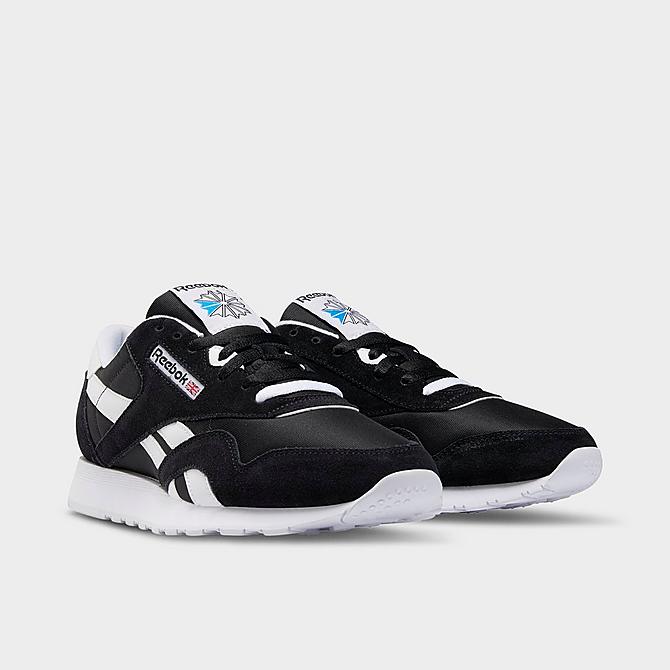 Three Quarter view of Men's Reebok Classic Nylon Casual Shoes in Black/Black/White Click to zoom