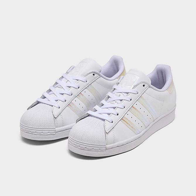 Three Quarter view of Girls' Big Kids' adidas Originals Girls Are Awesome Casual Shoes in Cloud White/Cloud White Click to zoom