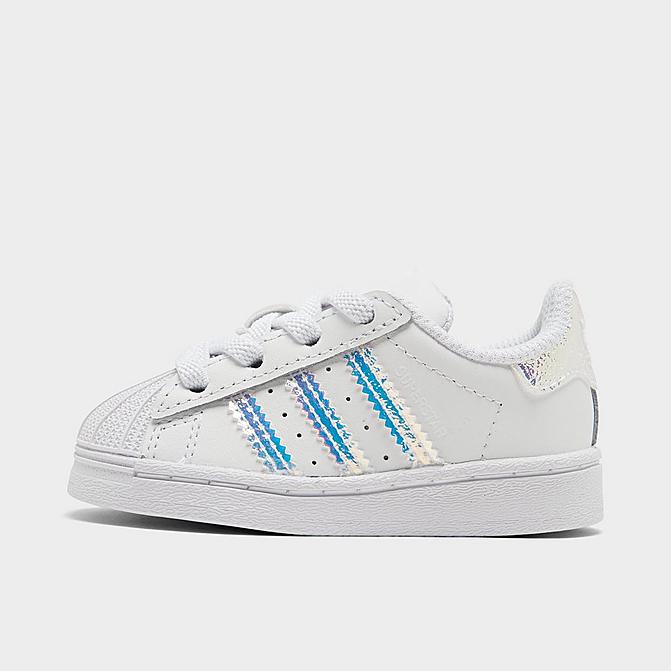 Right view of Girls' Toddler adidas Originals Superstar Casual Shoes in Cloud White/Cloud White-Iridescent Click to zoom