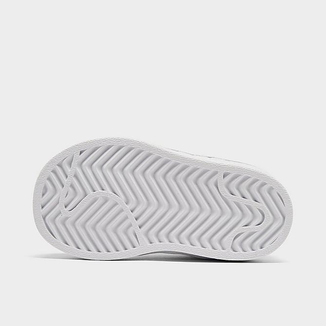 Bottom view of Girls' Toddler adidas Originals Superstar Casual Shoes in Cloud White/Cloud White-Iridescent Click to zoom