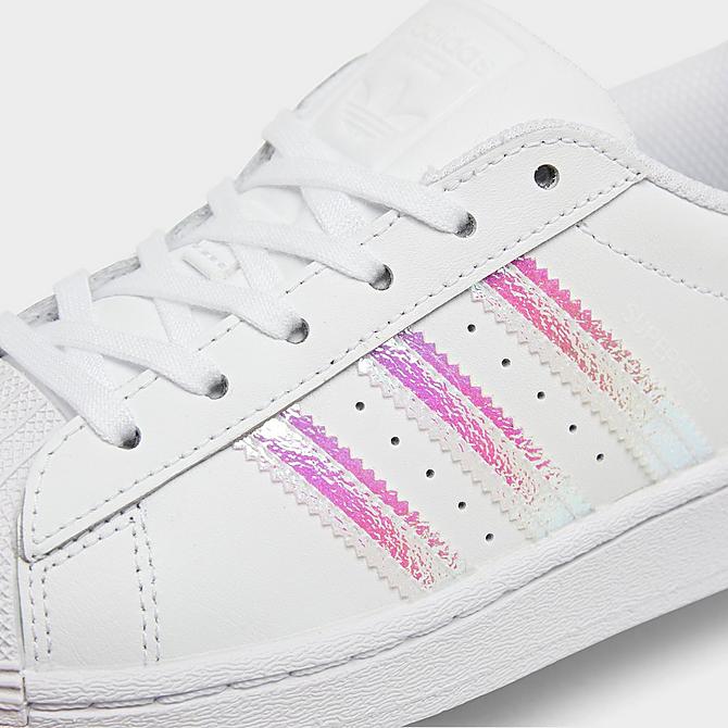 Front view of Girls' Little Kids' adidas Originals Superstar Girls Are Awesome Casual Shoes in White/Iridescent Pink Click to zoom