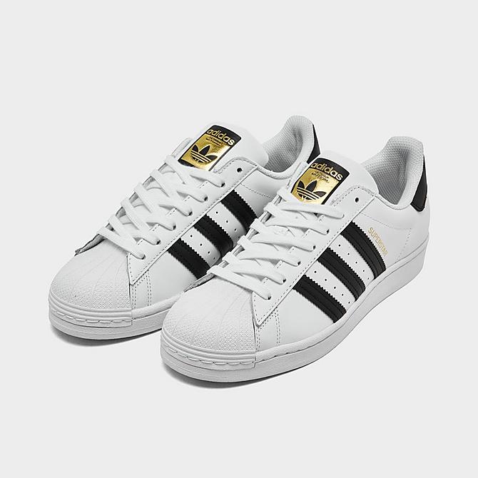 Three Quarter view of Women's adidas Originals Superstar Casual Shoes in White/Black/White Click to zoom